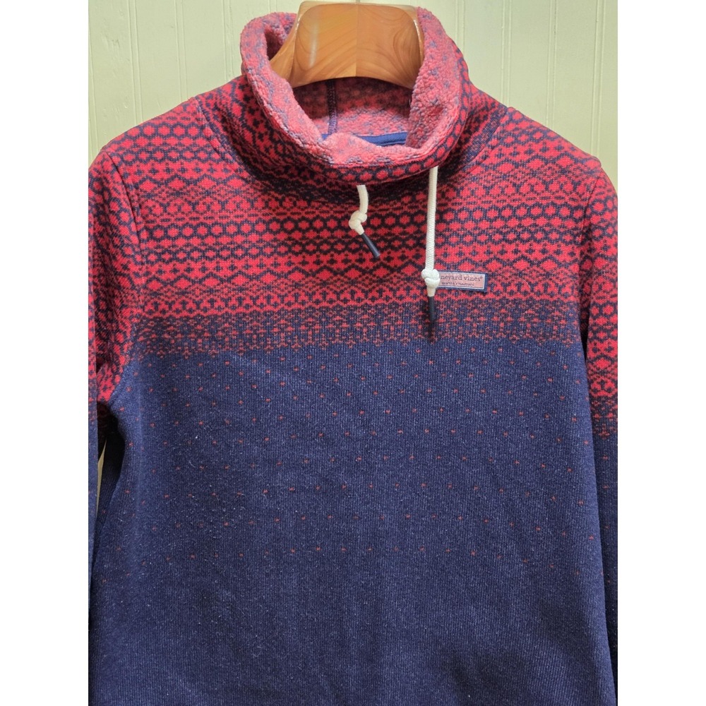 Vineyard Vines Sweater Womens XS Blue Red Fair‎ Isle Knit Cowl Neck Pullover
